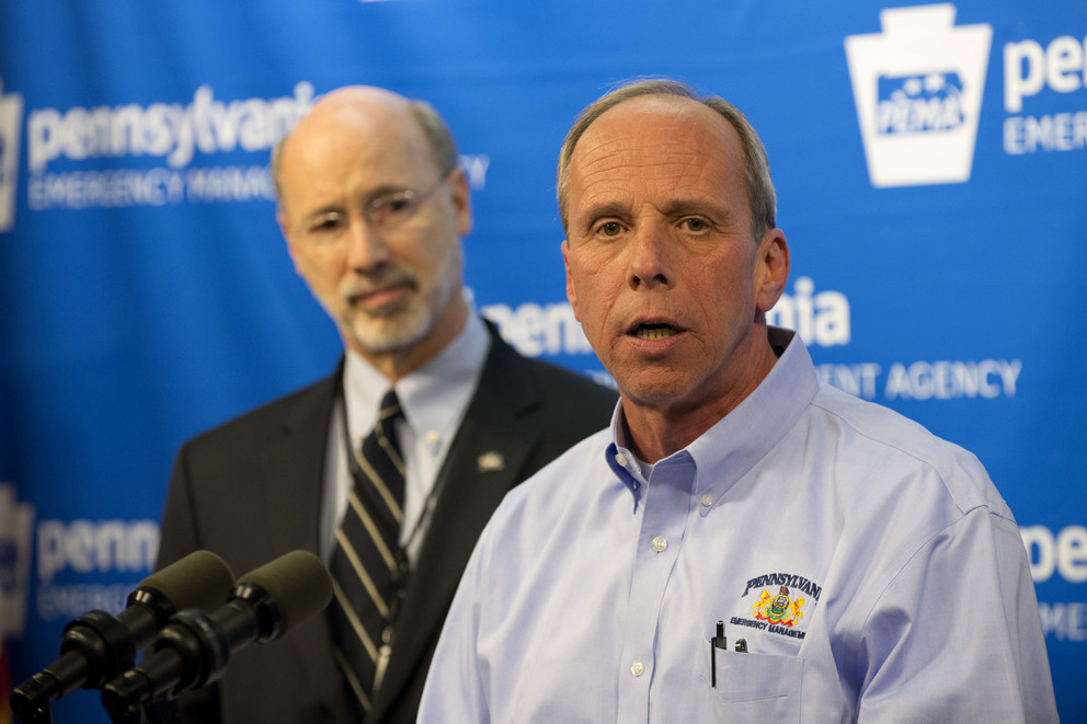 PEMA Director Richard D. Flinn Jr. addressed the media during a press conference with Gov. Tom Wolf on Jan. 26 at Pennsylvania Emergency Management Agency headquarters.