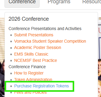 Example of Token Purchase Menu Item